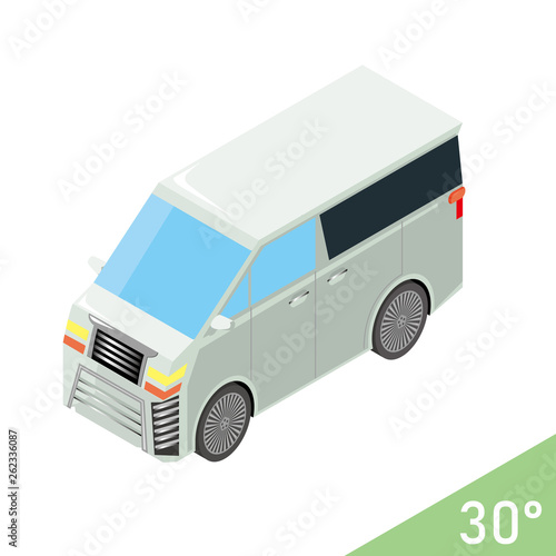 立体的なクルマのイラスト紺のミニバン　高級車｜ベクターデータ　アイソメトリック投影法