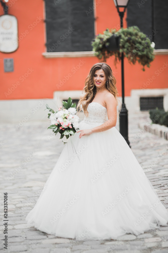 Beautiful fashion bride in wedding dress posing Beautiful fashion bride in wedding dress posing