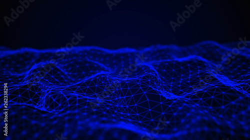 Wave of interlacing points and lines. Abstract background. Technological style for science  big data.3d rendering.
