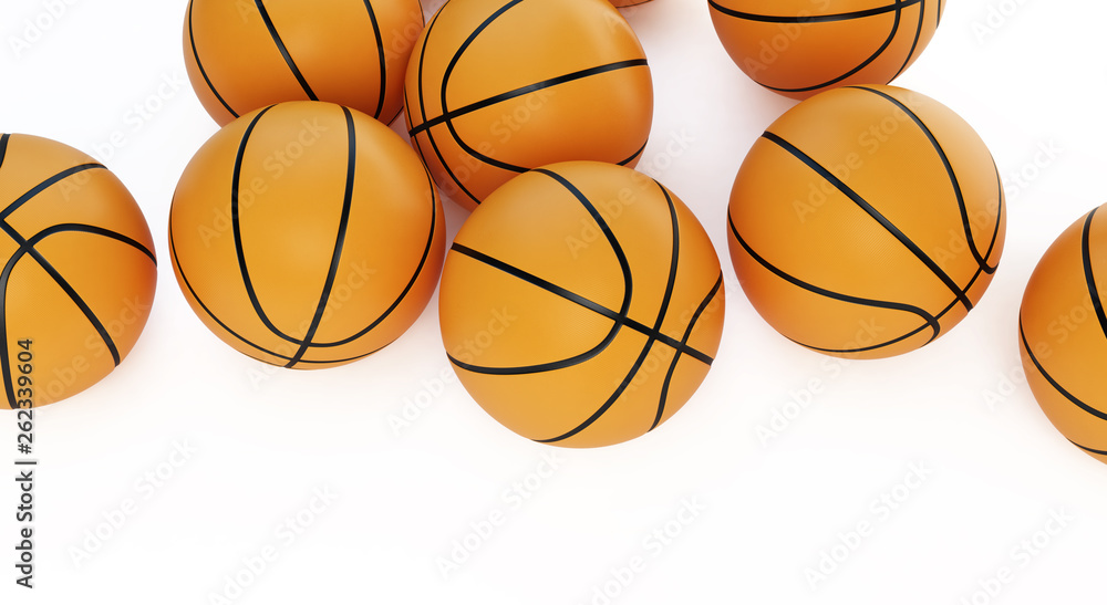 Obraz premium Background basketball ballls on a white background 3D illustration, 3D rendering