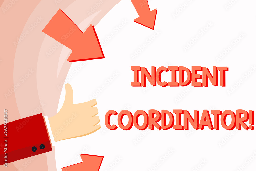 Handwriting text Incident Coordinator. Conceptual photo responsible for the integrity of the Incident Hand Gesturing Thumbs Up and Holding on Blank Space Round Shape with Arrows Handwriting text Incident Coordinator. Conceptual photo responsible for the integrity of the Incident Hand Gesturing Thumbs Up and Holding on Blank Space Round Shape with Arrows
