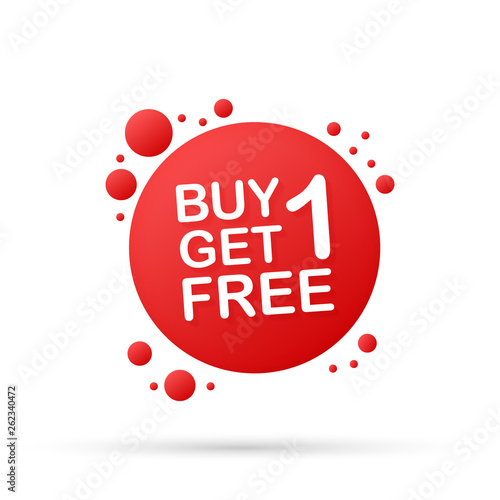 Buy 1 Get 1 Free, sale tag, banner design template. Vector illustration.