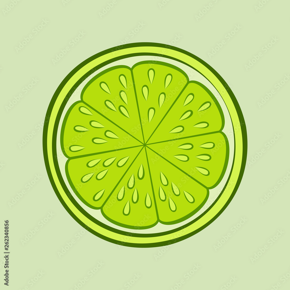 Illustration of Juicy Stylized Half Lime with Peel. Icon for Food Apps and Stickers Isolated on a Green Background Illustration of Juicy Stylized Half Lime with Peel. Icon for Food Apps and Stickers Isolated on a Green Background