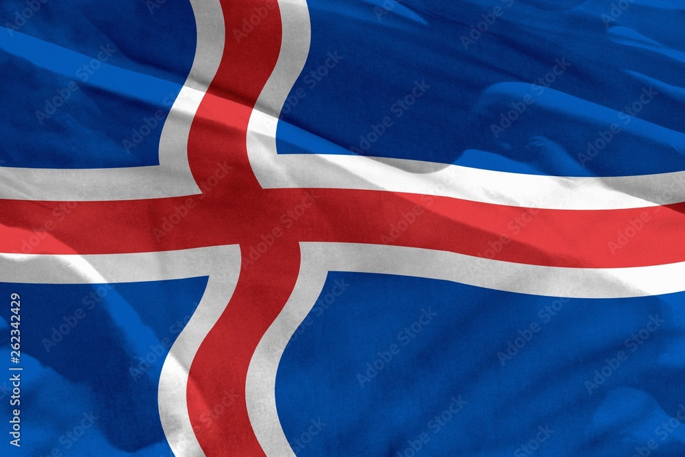 Fototapeta premium Waving Iceland flag for using as texture or background, the flag is fluttering on the wind