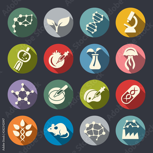 Biotechnology science icon set