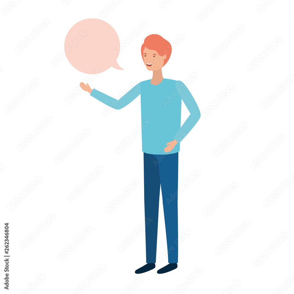 young man with speech bubble avatar character young man with speech bubble avatar character