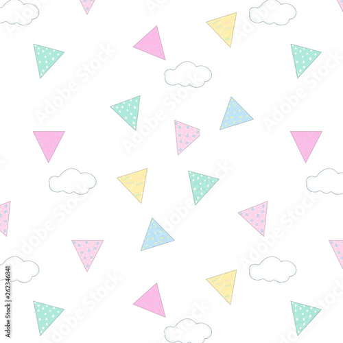 Ribbons and clouds seamlless pattern on white background