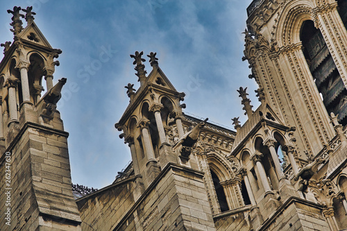 Canvas Print Closeup of Bell Tower and Gargoyles of Notre Dame of Paris