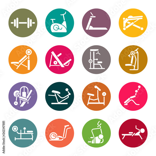 Gym equipment icon set