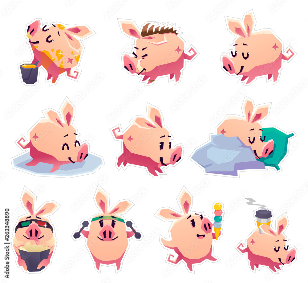 Set of stickers cartoon pigs Set of stickers cartoon pigs