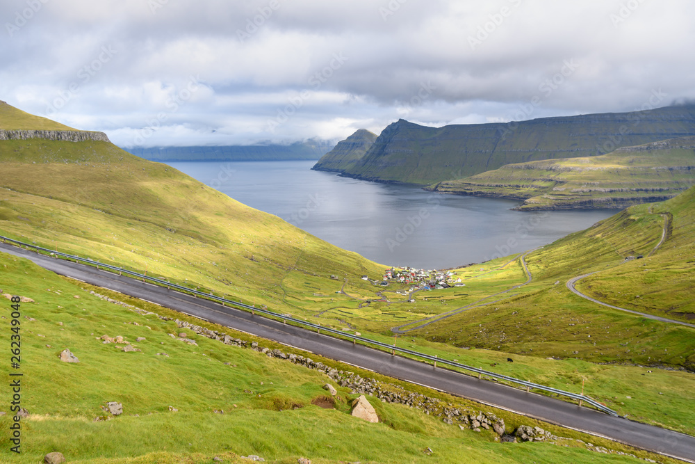 Landscape with road and mountains, Faroe Islands