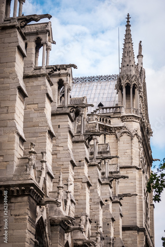 Architectural details of the catholic cathedral Notre-Dame de Paris  France.