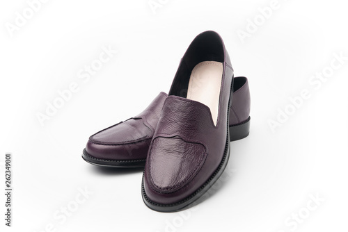 Women's leather shoes on white background