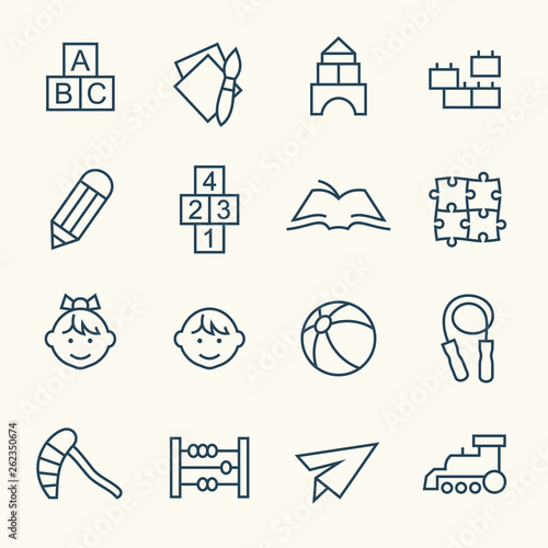 Kindergarten line icon set