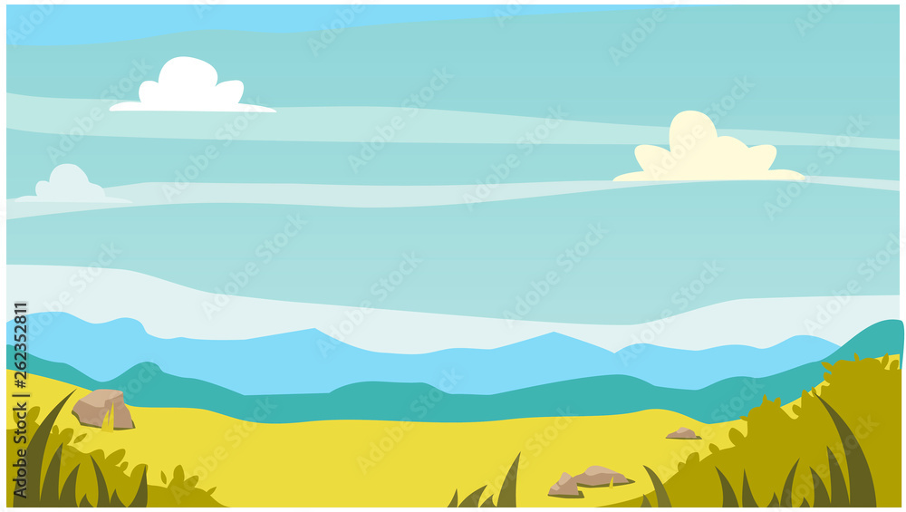 simple landscape background with sky and grass. vector illustration