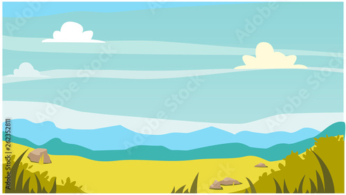 simple landscape background with sky and grass. vector illustration