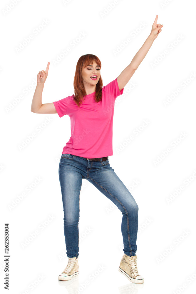 Smiling Young Woman Is Dancing And Singing Smiling Young Woman Is Dancing And Singing