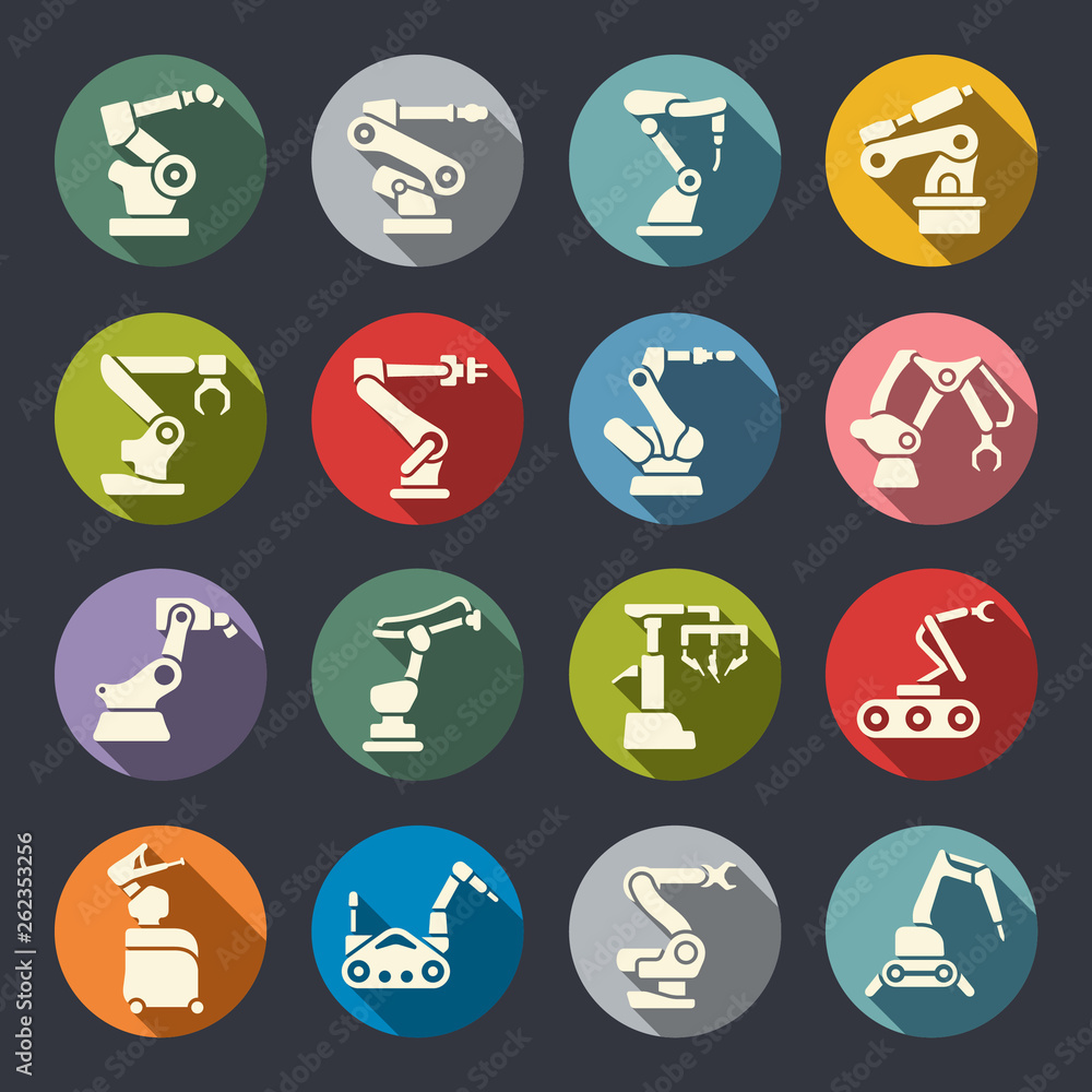 Fototapeta premium Robotic arms vector icon set
