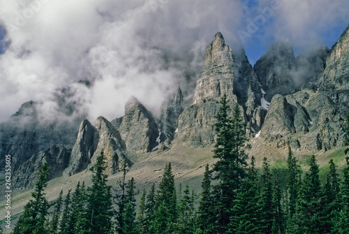 Cloud enshrouded Mount Babel, Banff National Park, Canada