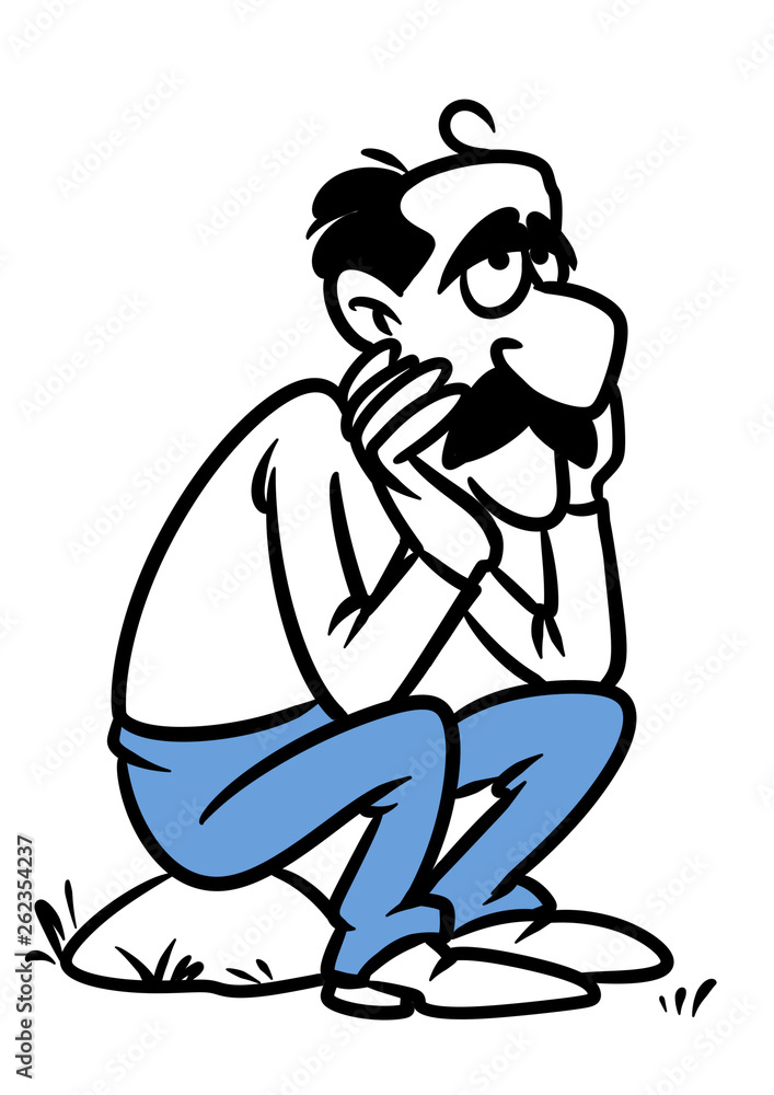 Man depression sits thinking sad character cartoon illustration isolated  image Stock Illustration | Adobe Stock