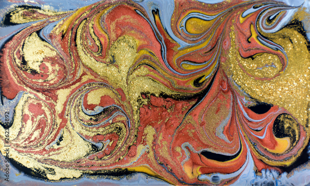 Gold, bronze and blue marbling pattern. Golden marble liquid texture. Gold, bronze and blue marbling pattern. Golden marble liquid texture.