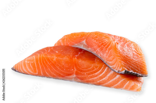 Fresh raw salmon fish, isolated on white background with shadow