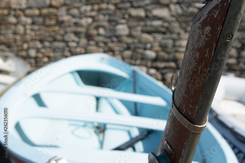 boat's detail in the harbor of famous sccenic village of Manarola, cinque terre, Liguria, Italy photo