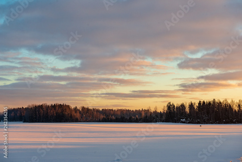 snow covered fields in winter countryside