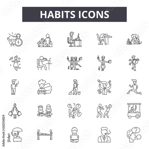 Habits line icons, signs set, vector. Habits outline concept illustration: habit,health,delifestyle,isolated