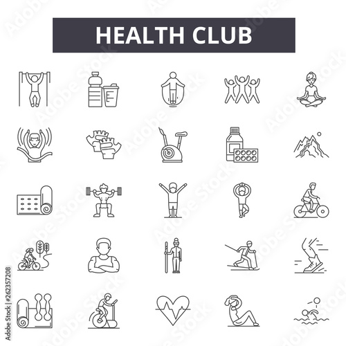 Health club line icons, signs set, vector. Health club outline concept illustration: health,club,gym,fitness,sport,healthy