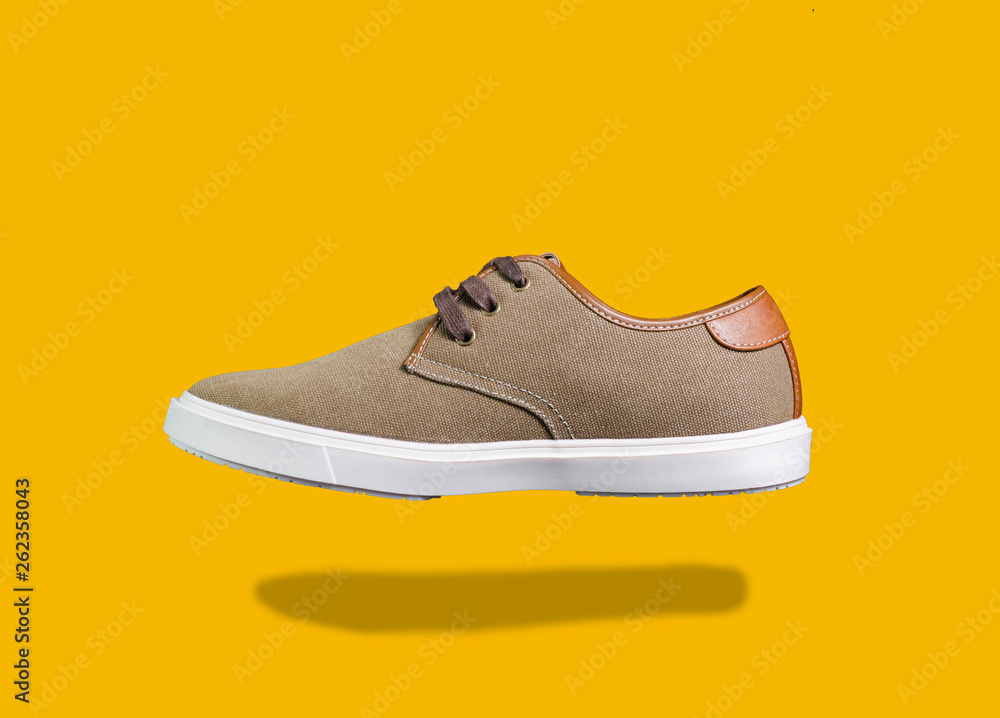 Canvas and leather sneakers isolated on color background Canvas and leather sneakers isolated on color background