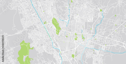 Urban vector city map of Oaxaca, Mexico
