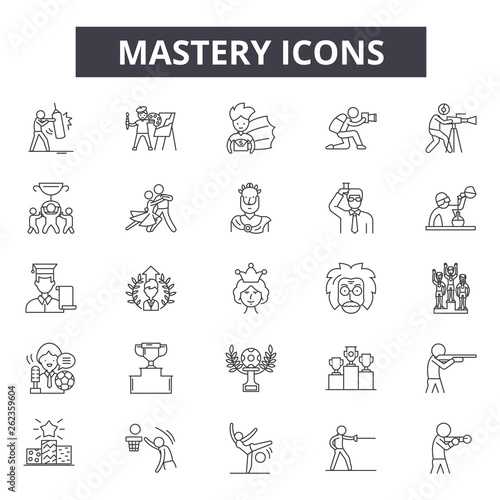 Mastery line icons, signs set, vector. Mastery outline concept illustration: mastery,business,management,resource,skill,development