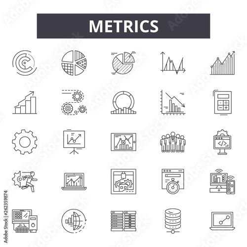 Metrics line icons, signs set, vector. Metrics outline concept illustration: web,graph,business,chart,metrics,concept,metric photo