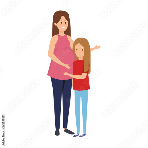 young pregnancy woman with daughter