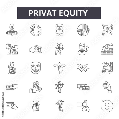 Privat equity line icons, signs set, vector. Privat equity outline concept illustration: business,finance,private,equity,financial,money,investment