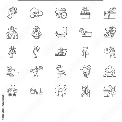 Procrastination line icons, signs set, vector. Procrastination outline concept illustration: procrastination,business,management,time,concept