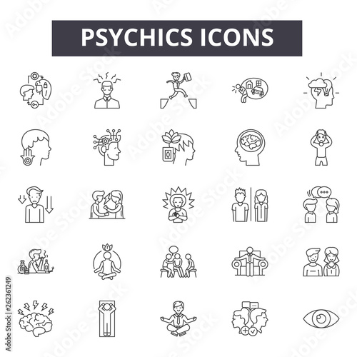 Psychics line icons, signs set, vector. Psychics outline concept illustration: psychic,deelement,isolated