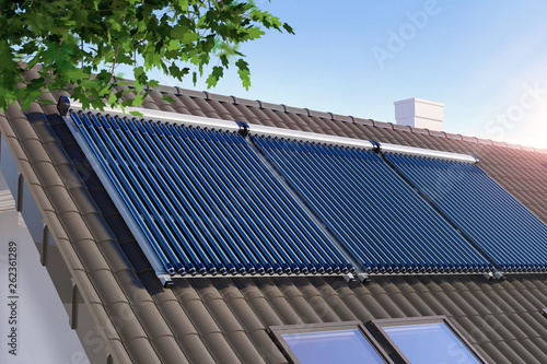Solar water heater on the roof - 3D illustration