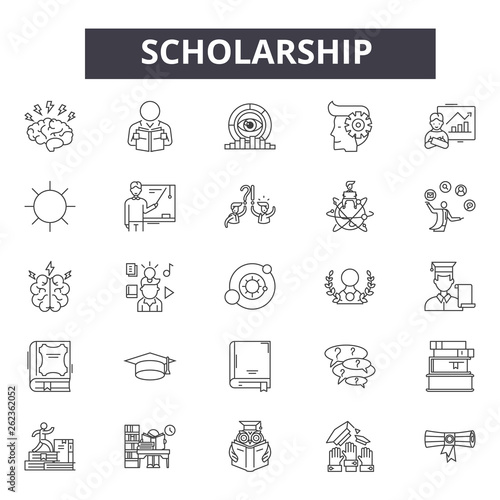 Scholarship line icons, signs set, vector. Scholarship outline concept illustration: education,scholarship,university,destudent,cap,college