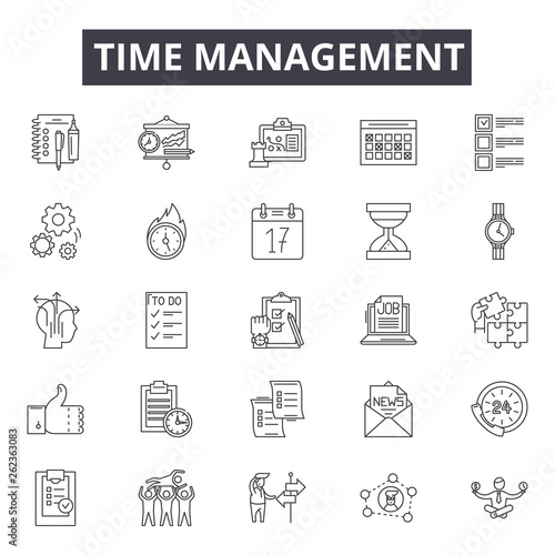 Time management line icons, signs set, vector. Time management outline concept illustration: time,clock,management,schedule,business,concept