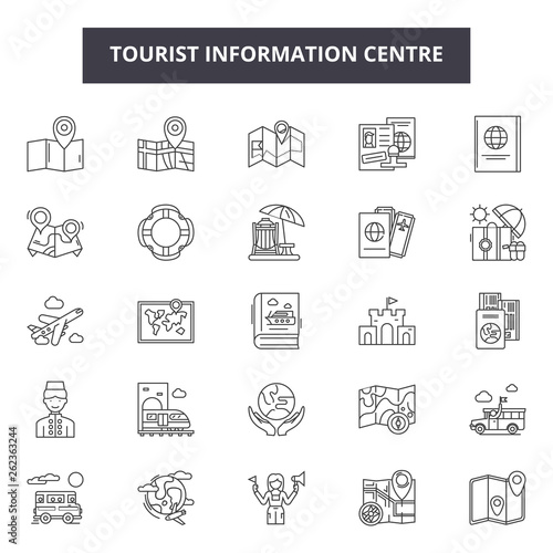 Tourist information centre line icons, signs set, vector. Tourist information centre outline concept illustration: information,tourism,center,tourist,travel,info,service