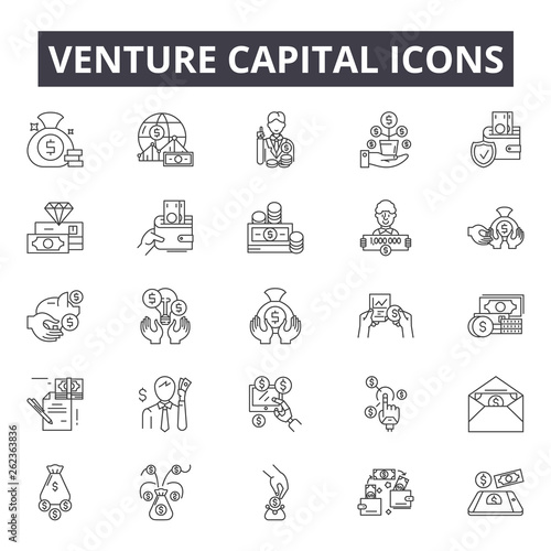 Venture capital line icons, signs set, vector. Venture capital outline concept illustration: business,capital,venture,concept,startup,investment,start
