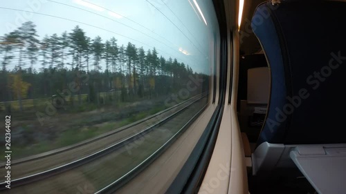 The view from the window in the course of the train. High-motion shooting.