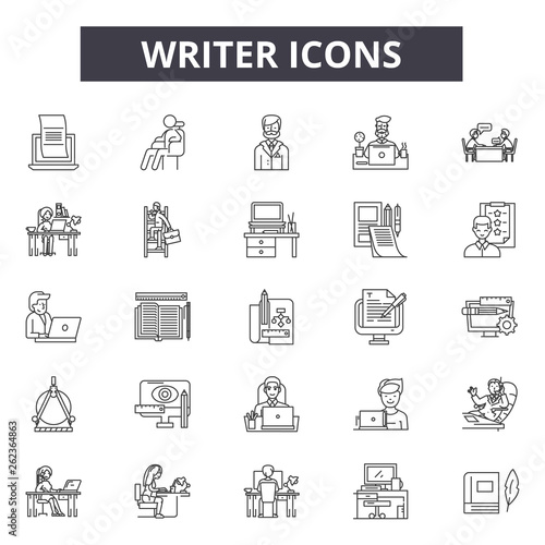 Writer line icons, signs set, vector. Writer outline concept illustration: writer,education,pen,depaper