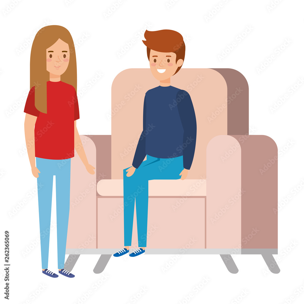 little kids couple sitting in sofa little kids couple sitting in sofa