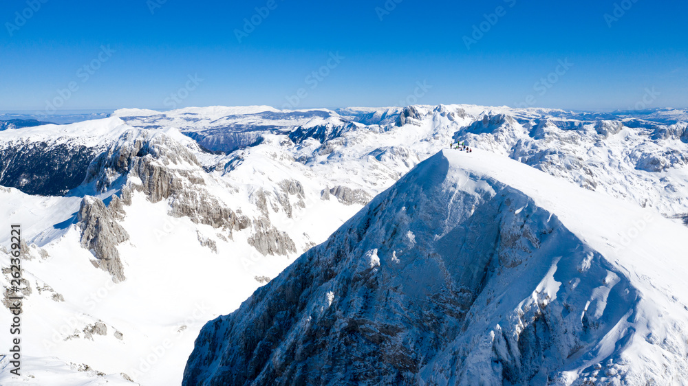 Aerial view of a mountains peak from a drone