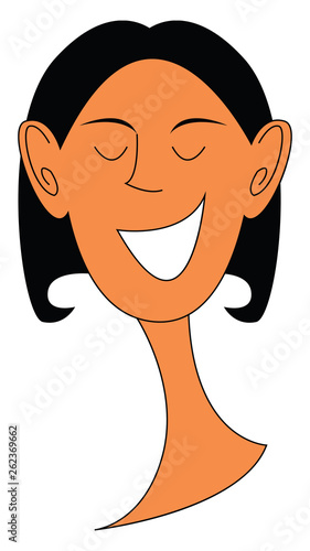 A laughing skinny cartoon girl in cropped hairstyle vector or color illustration