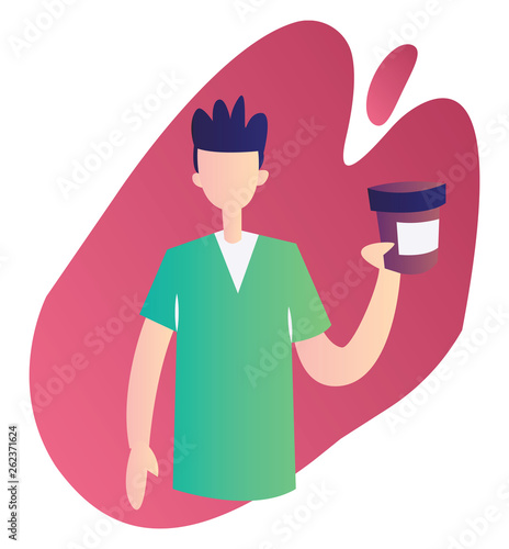Modern vector occupation illustration on a white background of a ward boy holding a medicine bottle