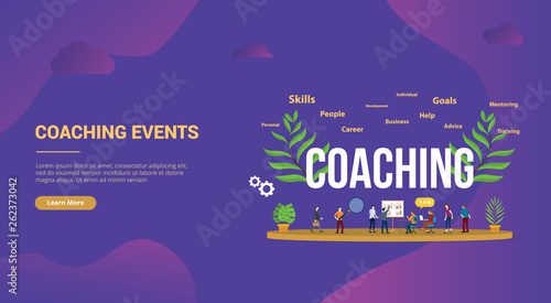 coaching concept with people teching and discussion to share education for website template landing homepage banner - vector